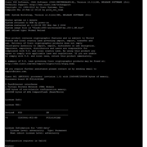Коммутатор Cisco C861-K9, без блока питания