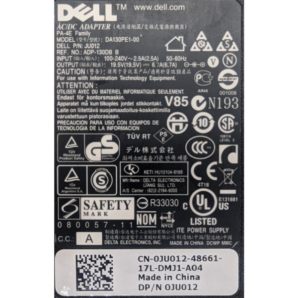 Адаптер питания 0JU012, Dell, 19.5v, 6.7a, 130w, с кабелем питания