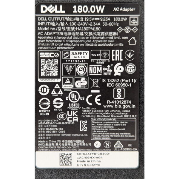 Адаптер питания 03XYY8, Dell, 19.5v, 9.23a, 180w, с кабелем питания