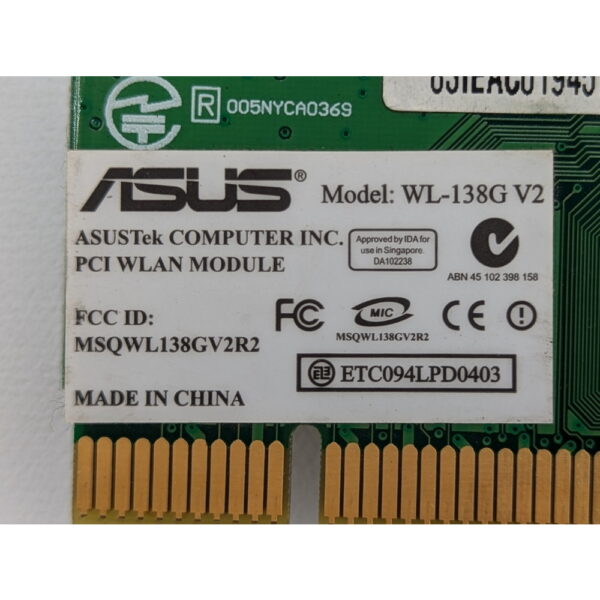 Сетевая карта WL-138g-V2, Asus, PCI, Wi-Fi 54 Мбит/с