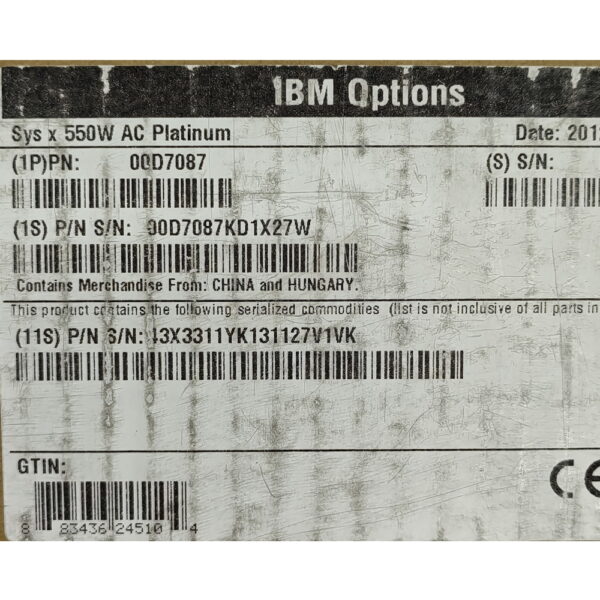 Блок питания 00D7087, IBM System x3650 M4, 550 Вт
