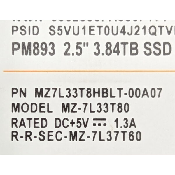 SSD диск MZ7L33T8HBLT-00A07, MZ-7L33T80, PM893, Samsung, 3,84 Тб, SATA, 2.5