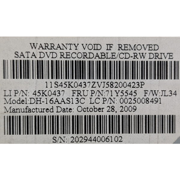 Привод DVD-RW 45K0437, 71Y5545, DH-16AAS, IBM, SATA