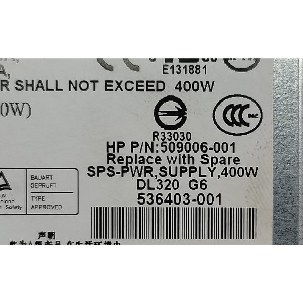 Блок питания DPS-400AB-4A, 509006-001, 536403-001, Delta Electronics, HP ProLiant DL320 G6, 400W