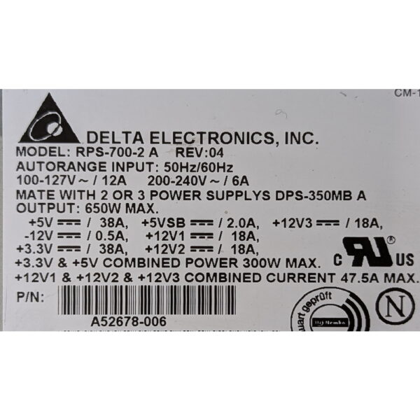 Блок питания A52678-006, RРS-700-2 А, Delta, Intel SC5100, SC5200, 650 Вт