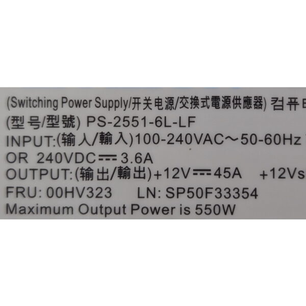 Блок питания 00HV323, PS-2551-6L-LF, Lite-On, Lenovo ThinkServer RD450, RD550, RD650, 550W