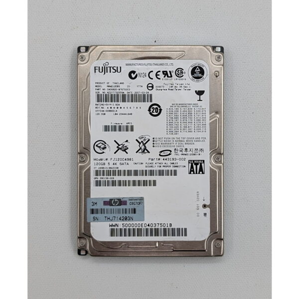 Жесткий диск 443193-002, 390158-008, FJ120C4981, MHW2120BS, Fujitsu, HP, 120 Гб, SATA, 2.5