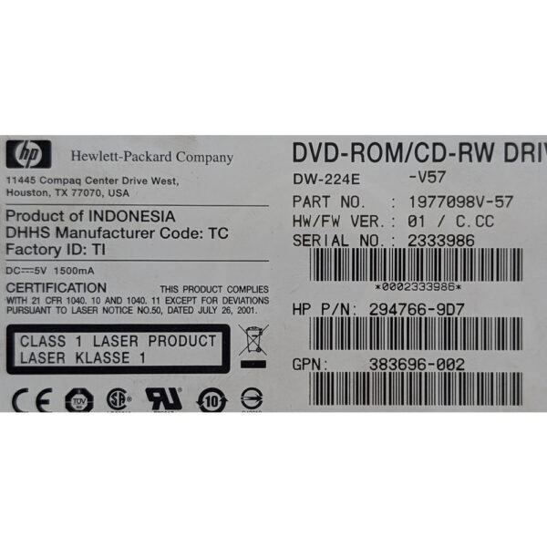 Привод DVD-RW 383696-002, 294766-9D7, DW-224E, HP, IDE