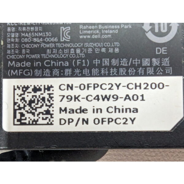 Адаптер питания HA65NM130, 0FPC2Y, Dell, 19.5v, 3.34a, 65W, разъём (7.4mm x 5.0mm), внутри игла, Dell Latitude 3540, 5590, 7280, 7480, 7490, E7450, E5550, 5440, E5440, 5500, 3470, E5570, 7300