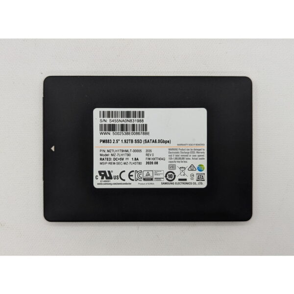SSD диск MZ7LH1T9HMLT-00005, PM883, MZ-7LH1T90, Samsung, 1.92 Тб, SATA, 2.5
