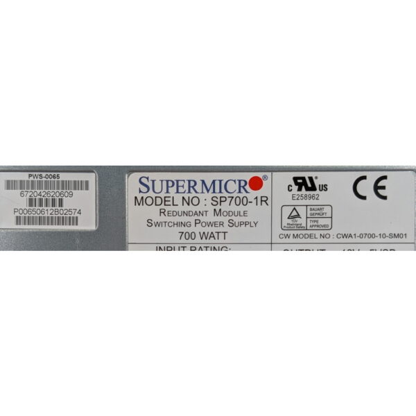 Блок питания SP700-1R, PWS-0065, Supermicro 1020P-T, 1020P-TB, 1020P-TR, 1020P-TRB, 6014P-32R, 1020P-8R1020P-8RB, 1020P-8, 700 Вт