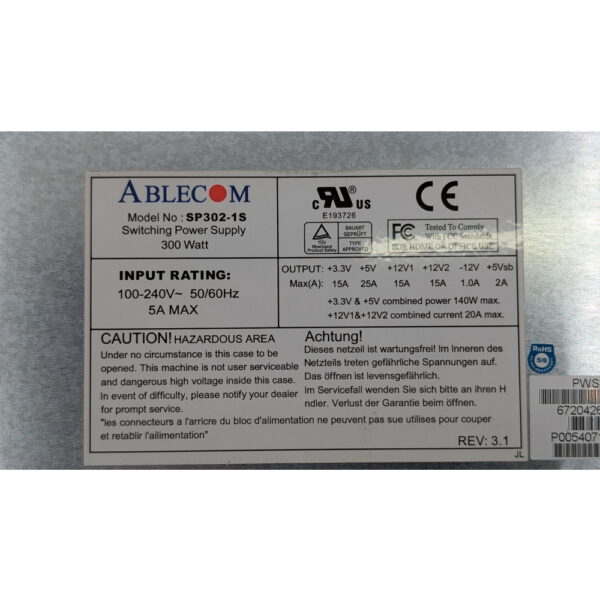 Блок питания SP302-1S, PWS-0054, Supermicro SC811T-300, SC811S-300, SC811i-300, SC813MT-300C, SC813MS-300C, 6014L-M4, 300 Вт
