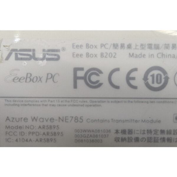 Мини-компьютер Asus EeeBox B202, процессор Intel Atom N270 1.6 GHz, оперативная память 1 Гб DDR2, 80 Гб, MS-DOS, с блоком питания