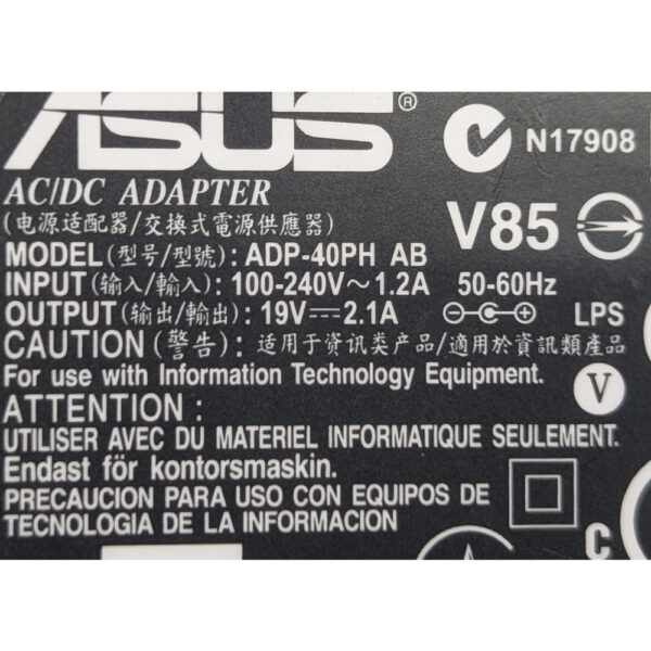Адаптер питания ADP-40PH AB, Asus Eee PC, 19v, 2.1a, 40w, (разъём 2.5x0.7мм), с кабелем питания