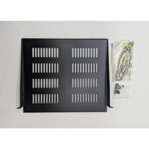 Полка угловая с перфорацией TASG1-380-RAL900, Hyperline, 19", 1U, ширина 444 мм, глубина 381 мм, цвет черный (RAL 9004)