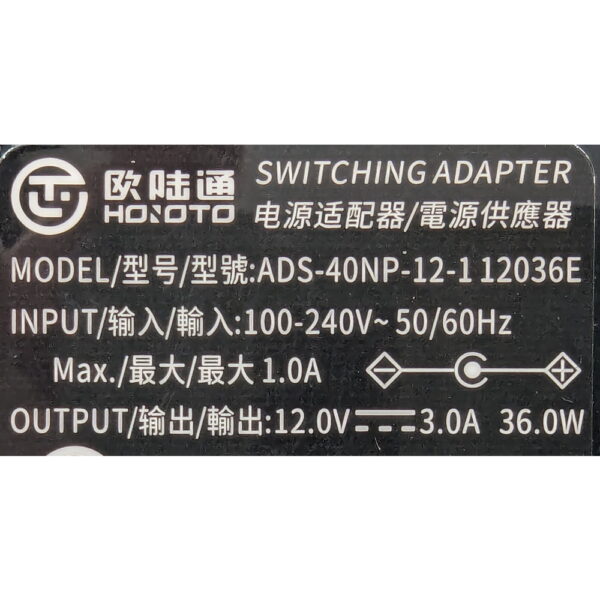Адаптер питания ADS-40NP-12-1 12036E, ADS-40NP121 12036E, Honor, с кабелем питания, 12V, 3A, 5.5-2.5мм