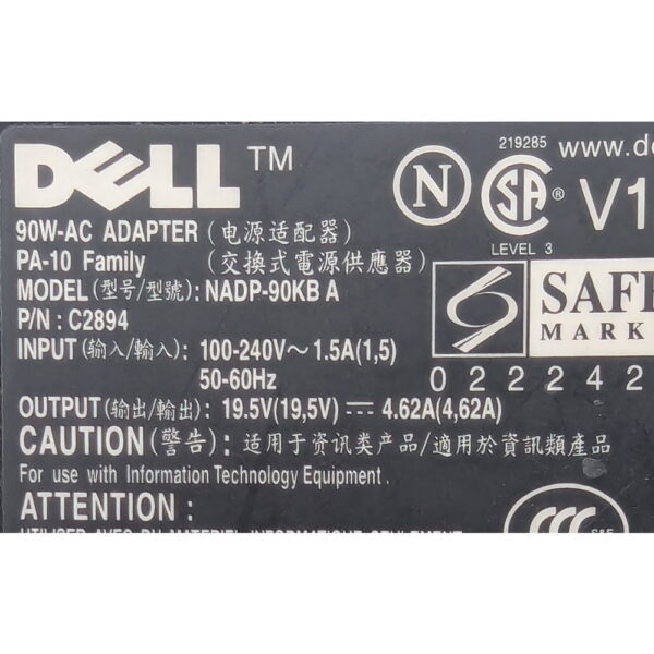 Адаптер питания 0C2894, NDAP-90KB A, Dell, с кабелем питания, 19,5 В 4,62 А, 90 Вт