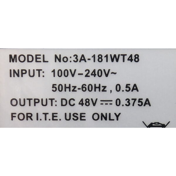Адаптер питания 3A-181WT48, ENG, 48v 0.375a
