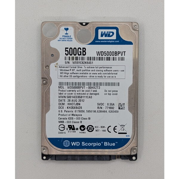 Жесткий диск WD5000BPVT, WD, 500 Гб, SATA, 2.5