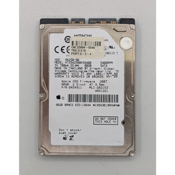 Жесткий диск HTS542580K9SA00, 655-1404A, 0A54911, Hitachi, Apple, 80 Гб, SATA, 2.5