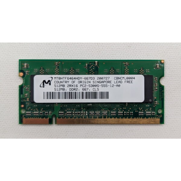Модуль памяти MT8HTF6464HDY-667, Micron, DDR2, 512Mb, 5300S, SO-DIMM