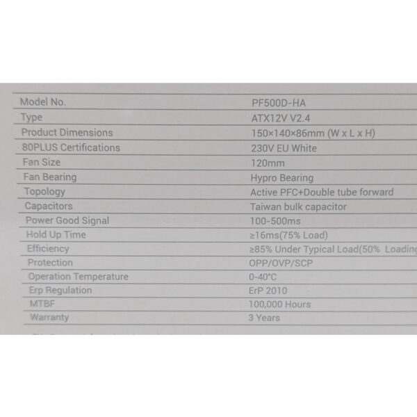 Блок питания r-pf500d-ha0b-eu, DeepCool PF500, 500 Вт, 80+, APFC, 20+4 pin, 4+4 pin CPU, 6 SATA, 2 x 6+2 pin PCI-E