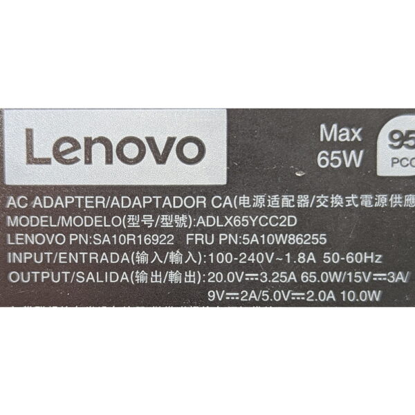 Адаптер питания ADLX65YDC2D, Lenovo, 20v, 3.25a, 65w, без кабеля питания