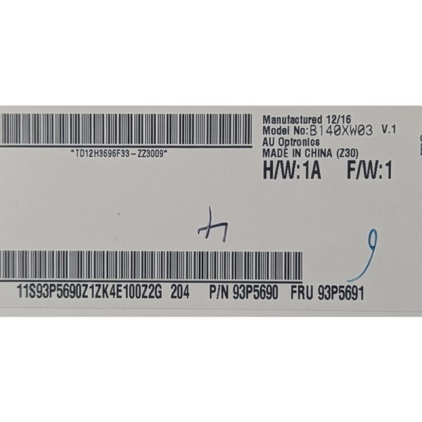 Матрица B140XW03 V.1, 93P5690, 93P5691, Lenovo, 14.0, WXGA HD, 1366 x 768, LED, DIODE, LVDS, 40 Pins