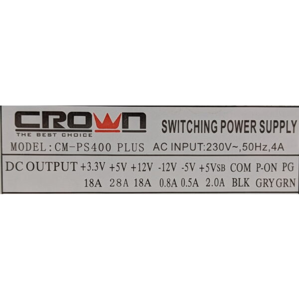Блок питания CM-PS400 PLUS, Crown, 400 Вт, ATX