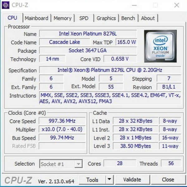 Процессор Intel Xeon Platinum 8276L, 28 cores, 2.2 GHz, SRF97