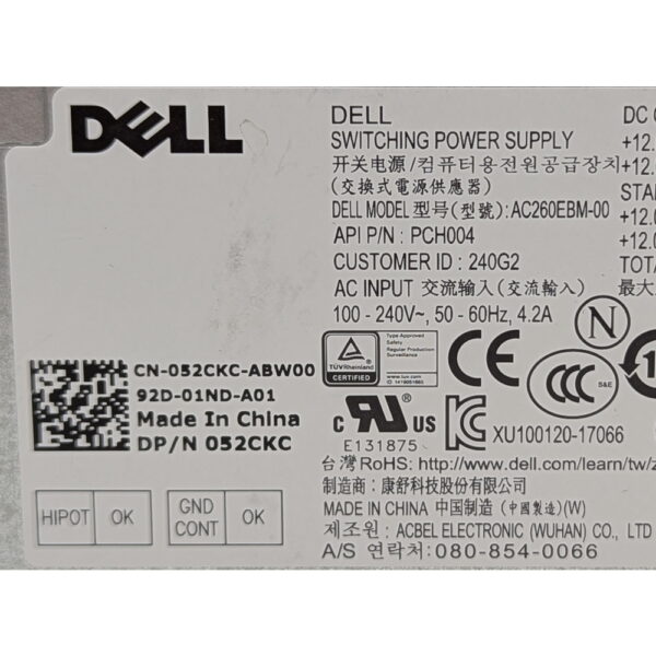 Блок питания 052CKC, AC260EMB-00, AcBel, Dell OPTIPLEX 3060, 5060, 7060, MT, 260W