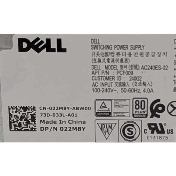 Блок питания 022MBY, AC240ES-02, AcBel, Dell Optiplex 3050, 5050, 5055, 7050, SFF, MT, 240 Watt