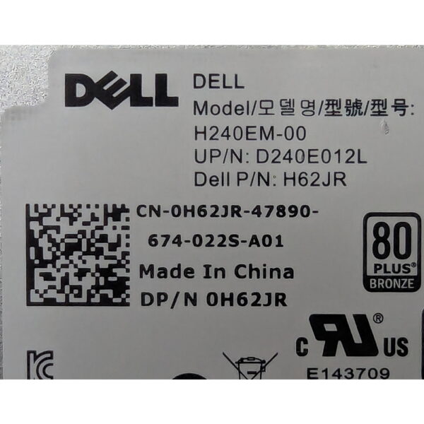 Блок питания 0H62JR, D240E012L, H240EM-00, Dell Optiplex 3040, 5040, 7040, 3650, 3656, SFF, 240 Вт