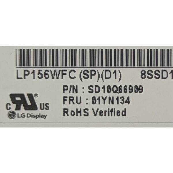 Матрица 01YN134, LP156WFC(SP)(D1), LG, Lenovo, 15.6, Full HD, 1920 x 1080, LED, DIODE, 30 Pins