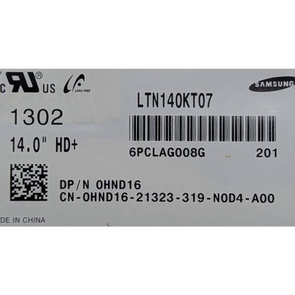 Матрица 0HND16, LTN140KT07-201, Samsung, Dell Latitude E5430, E6430, E6430s, 14.0, WXGA++, 1680 x 945, LED, DIODE, 40 Pins