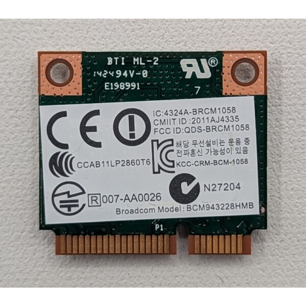 Wi-Fi модуль 666914-001, 697316-001, BCM943228HNB, Broadcom, HP, 802.11a/b/g/n, 300Mbit/s, BlueTooth 4.0, miniPCI-E