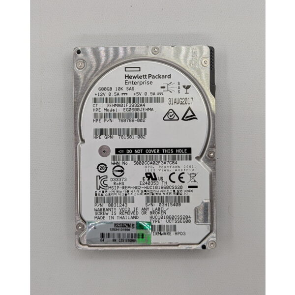 Жесткий диск HUC101860CSS204, 768788-002, 781581-002, Hitachi, HPE, 600 Гб, SAS, 2.5